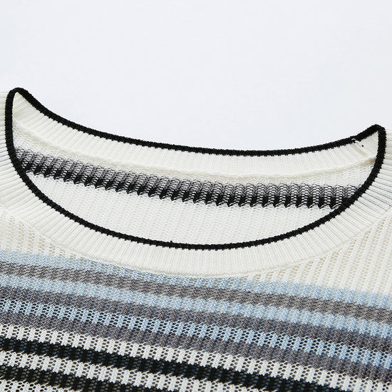 COMOBOCA Women's Striped Ribbed Round Neck Sweater