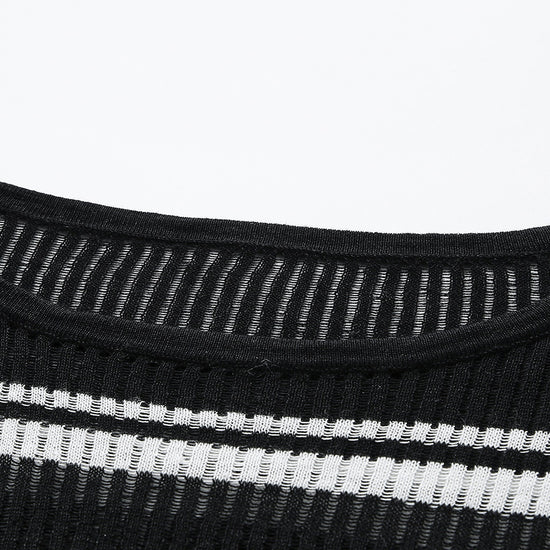 COMOBOCA Women's Striped Ribbed Round Neck Sweater