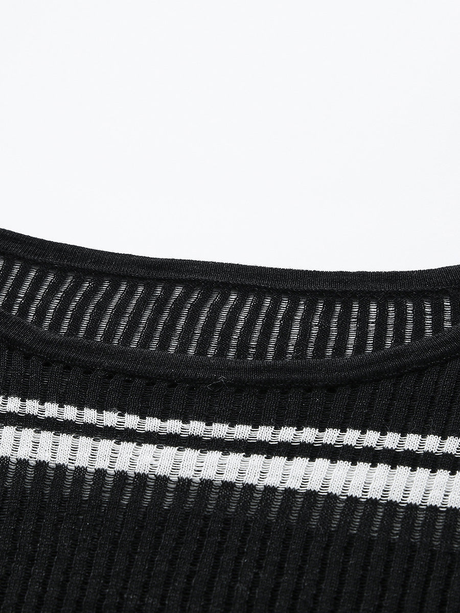 COMOBOCA Women's Striped Ribbed Round Neck Sweater