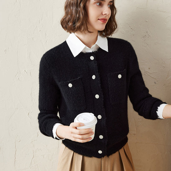 COMOBOCA Black 100% Cashmere Women's Knit Button Down Cardigan