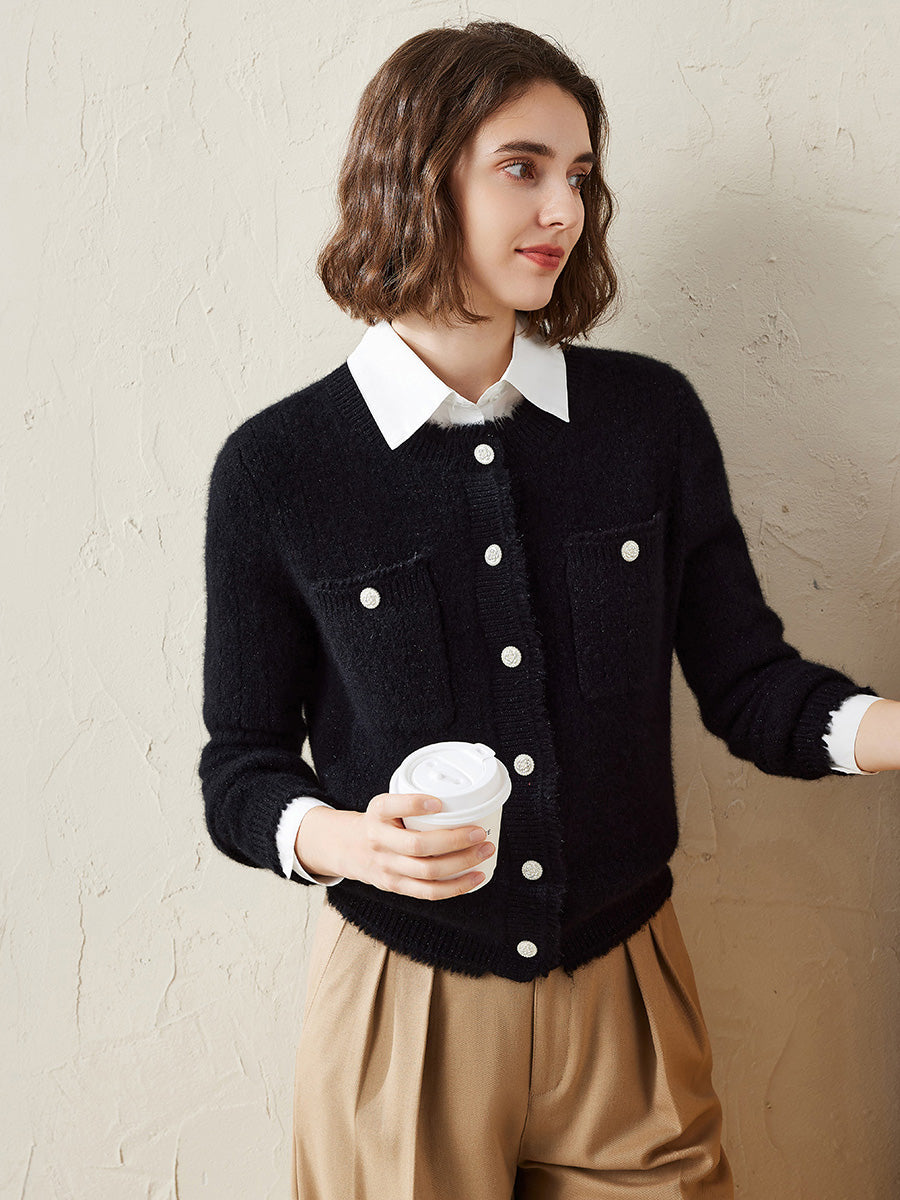 COMOBOCA Black 100% Cashmere Women's Knit Button Down Cardigan