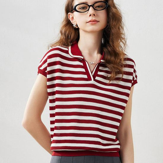 COMOBOCA Women's Striped Polo Knit T-Shirt