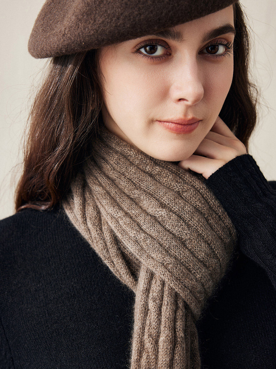 COMOBOCA Camel 100% Cashmere Classic Cable Knit Scarf