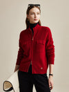 COMOBOCA Red 100% Wool Women's Dual Zip Cardigan with Pockets