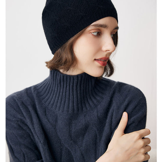 COMOBOCA Black 100% Cashmere Luxurious Knit Beanie