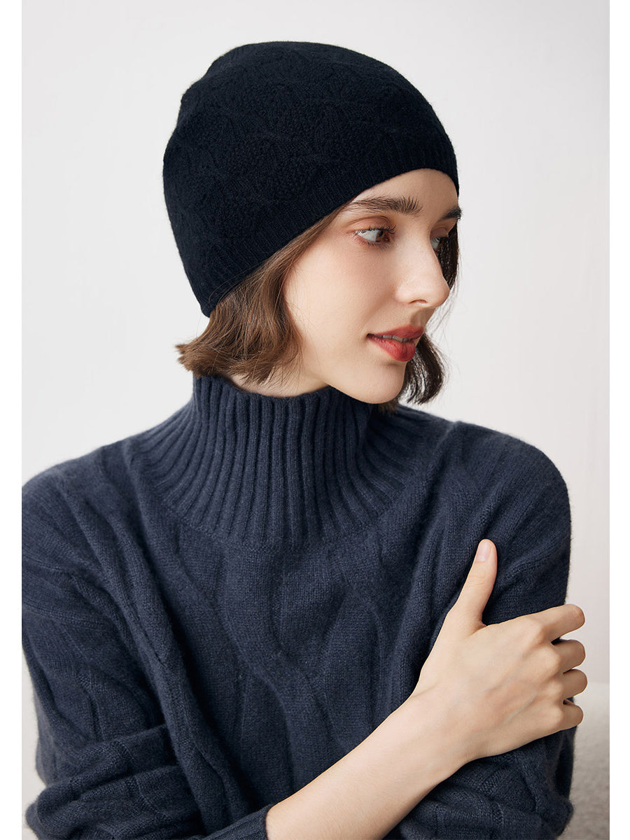COMOBOCA Black 100% Cashmere Luxurious Knit Beanie