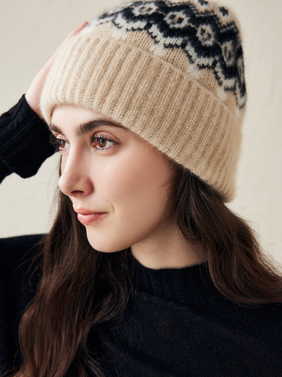 COMOBOCA Camel 100% Cashmere Soft Knit Ribbed Beanie