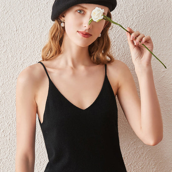 COMOBOCA Black 100% Cashmere Women's V-Neck Camisole