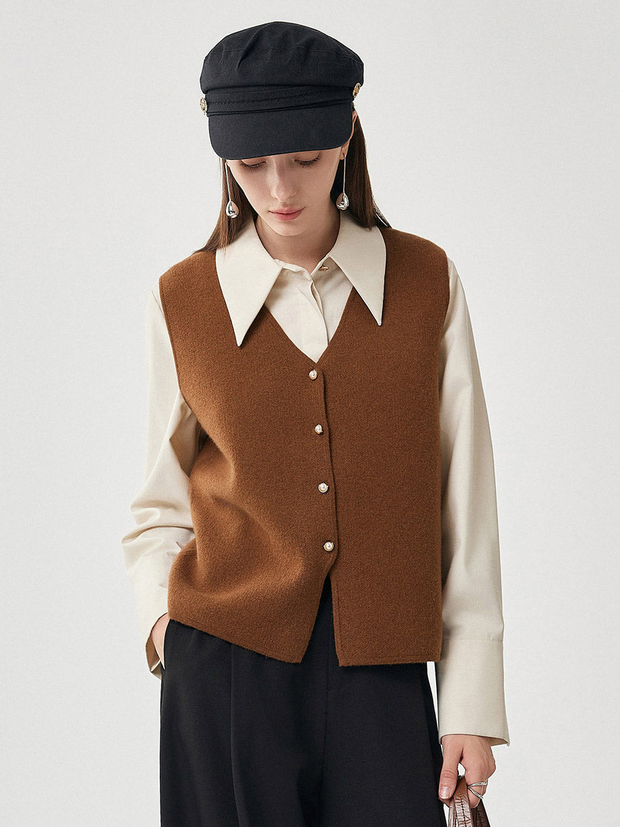 COMOBOCA 100% Wool Women's Button-Down Knit Vest