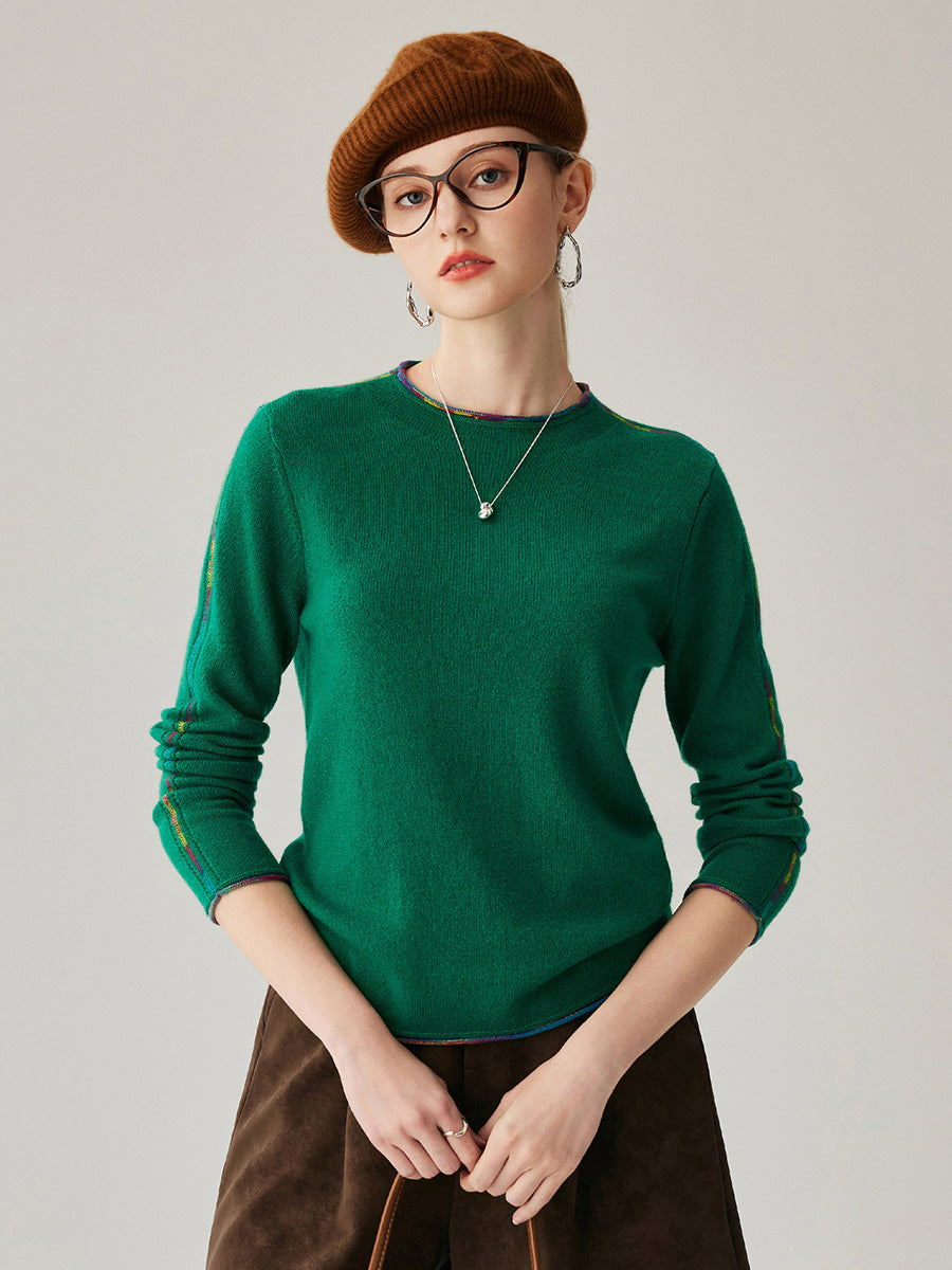 COMOBOCA 100% Cashmere Women's Sweater with Built-in Collar