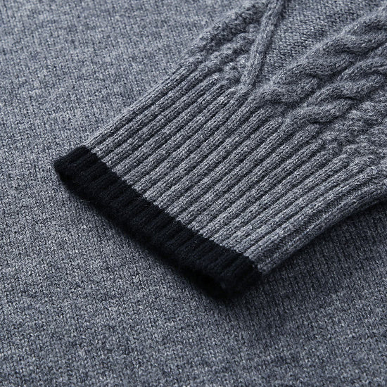 COMOBOCA 100% Wool Women's Cable Knit Sweater with Bow Collar