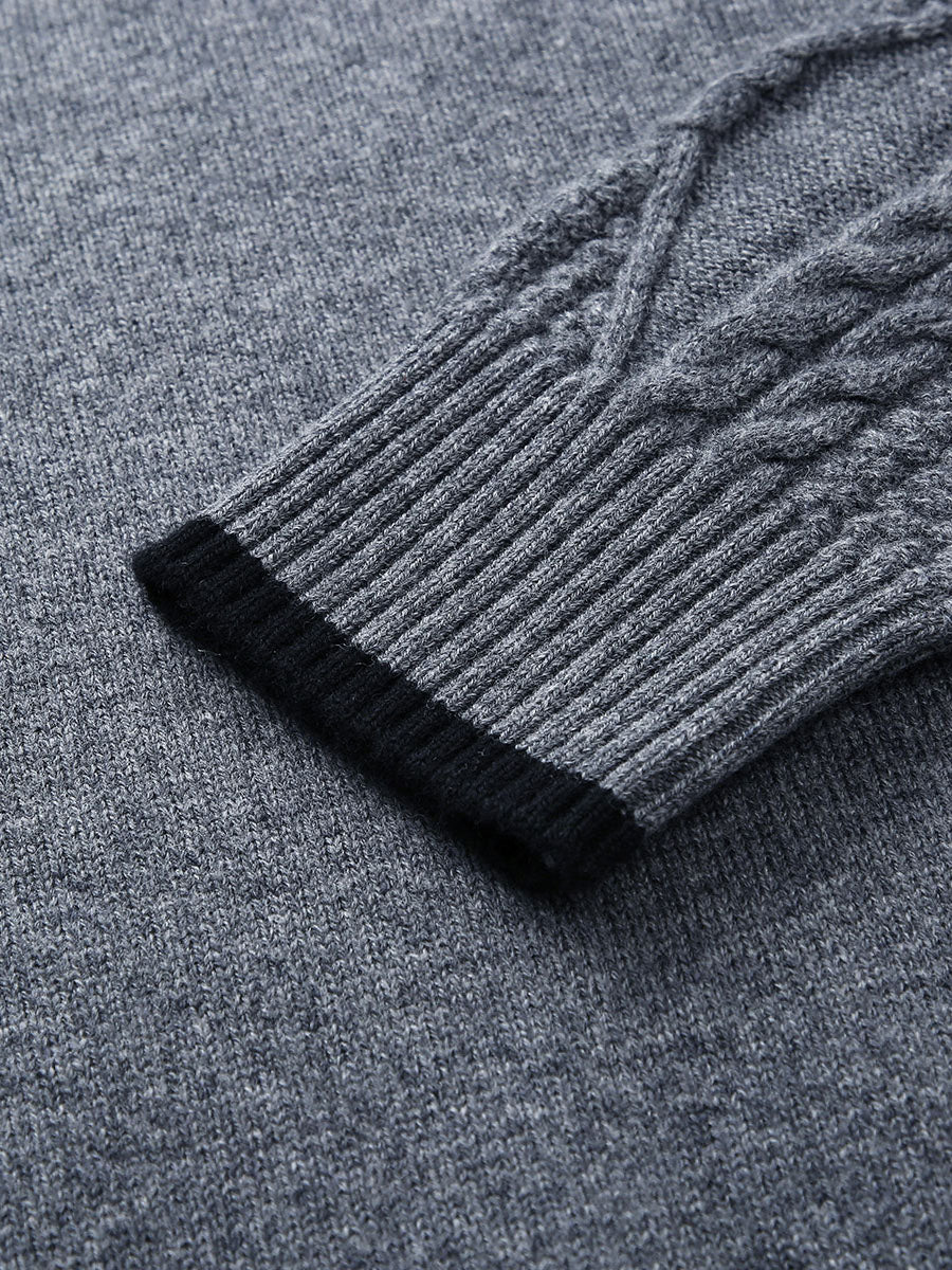 COMOBOCA 100% Wool Women's Cable Knit Sweater with Bow Collar