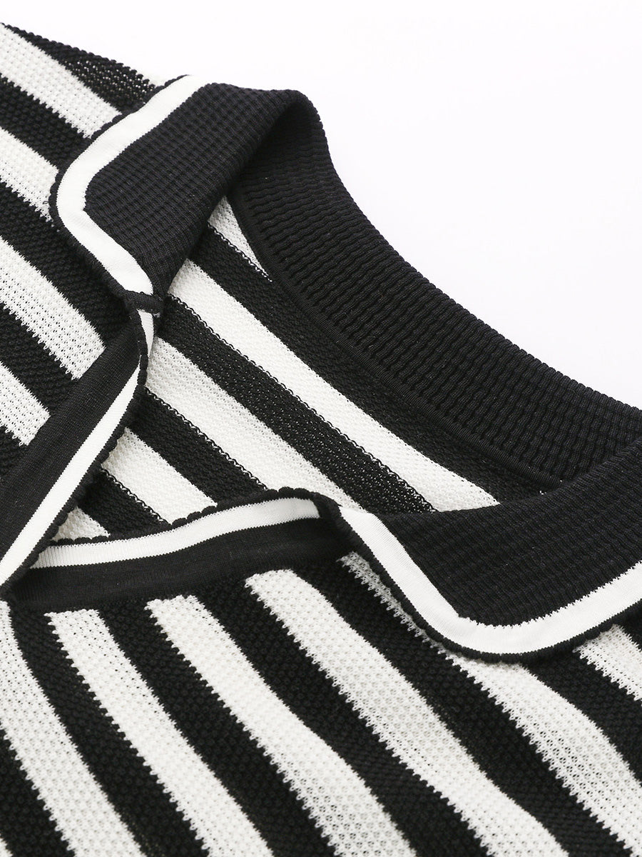 COMOBOCA Women's Striped Polo Knit T-Shirt