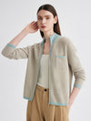 COMOBOCA 100% Cashmere Women's Textured Knit Zip Up Cardigan