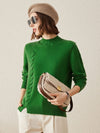 COMOBOCA S Green 100% Cashmere Women's Ribbed Cable Knit Sweater