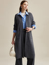 COMOBOCA Gray 100% Wool Women's Cardigan Long Knit Coats with Pockets