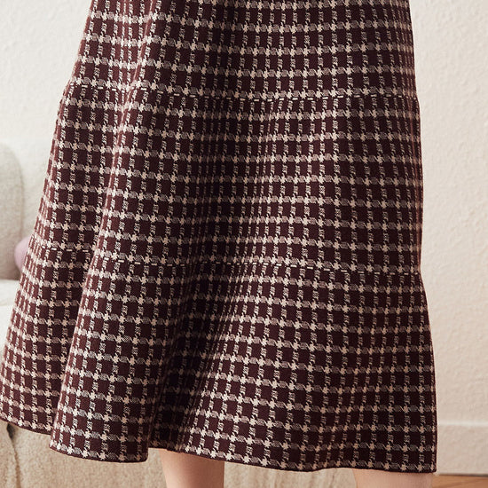 COMOBOCA Women's Plaid Wool Knit A Line Skirt