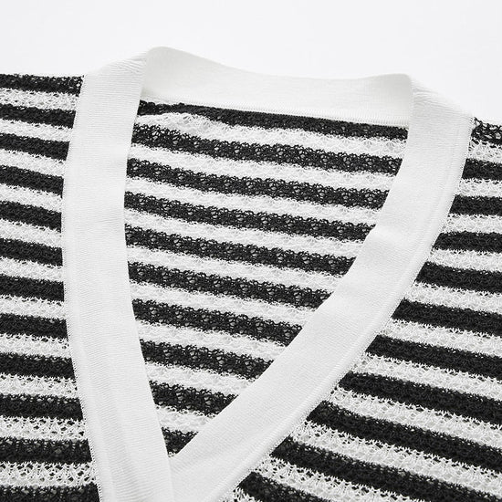 COMOBOCA Women's Striped Ribbed Cardigan