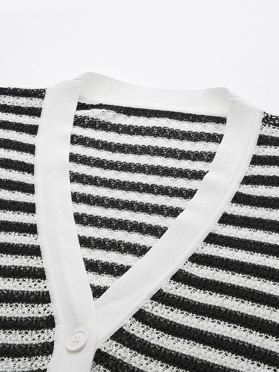 COMOBOCA Women's Striped Ribbed Cardigan