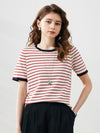 COMOBOCA Women's Striped Ribbed Contrast Trim T-Shirt