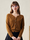 COMOBOCA Brown 100% Wool Women's V-Neck Button Up Cardigan