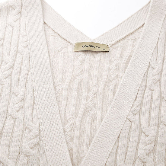 COMOBOCA 100% Wool Women's Cable Knit Button-Front Vest