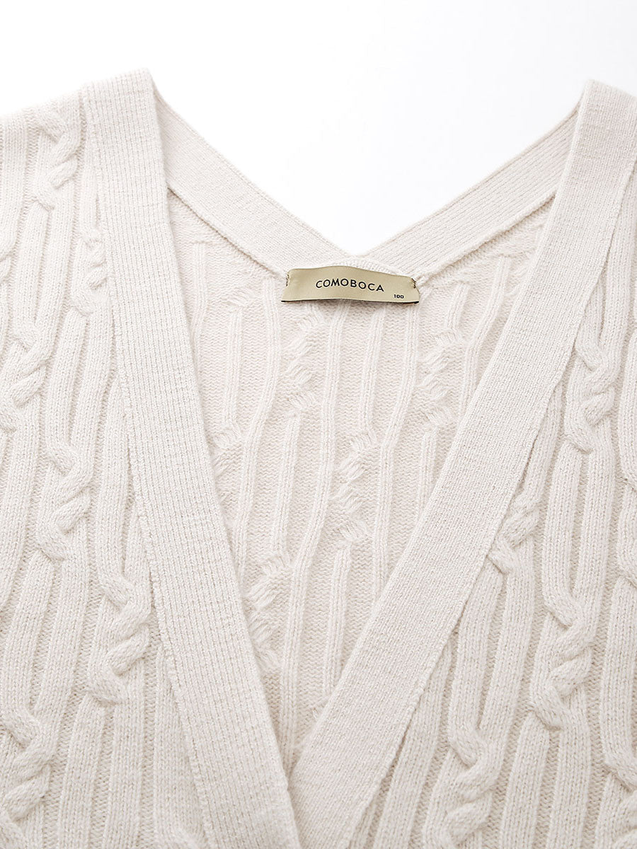 COMOBOCA 100% Wool Women's Cable Knit Button-Front Vest