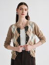 COMOBOCA Camel 100% Cashmere Women's Argyle Pattern Cardigan