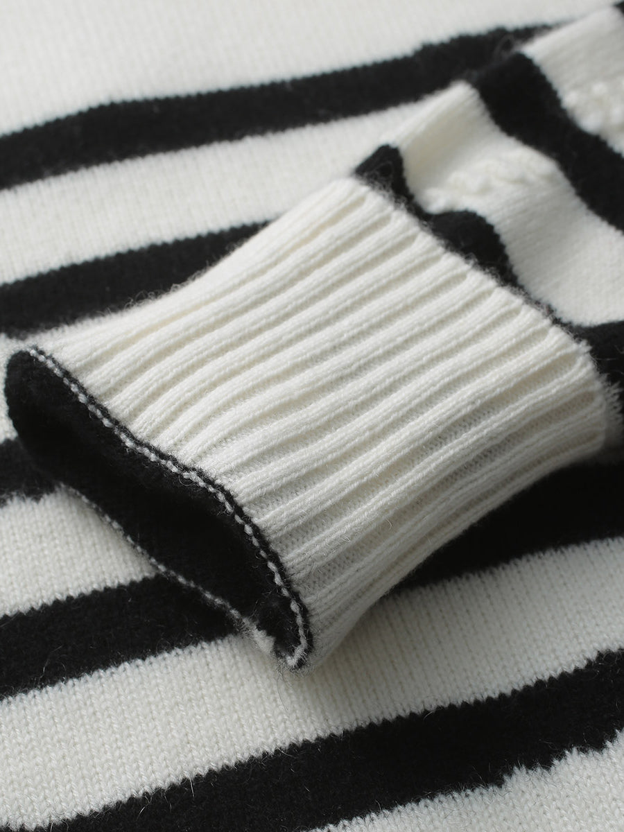 COMOBOCA 100% Cashmere Women's Striped Half-Zip Knit Sweater