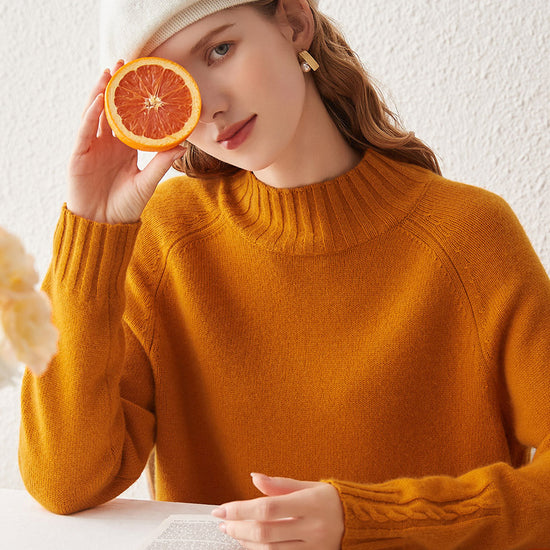 COMOBOCA 100% Cashmere Women's Mock Neck Knit Sweater