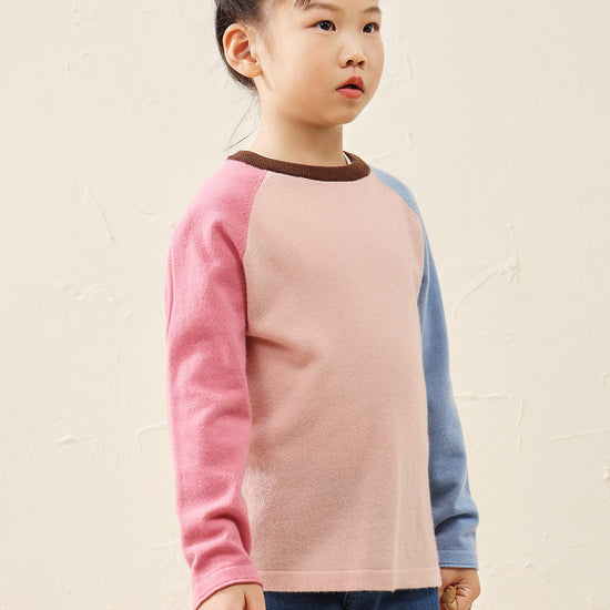 COMOBOCA 100% Wool Kid's Casual Colorblock Knit Sweater