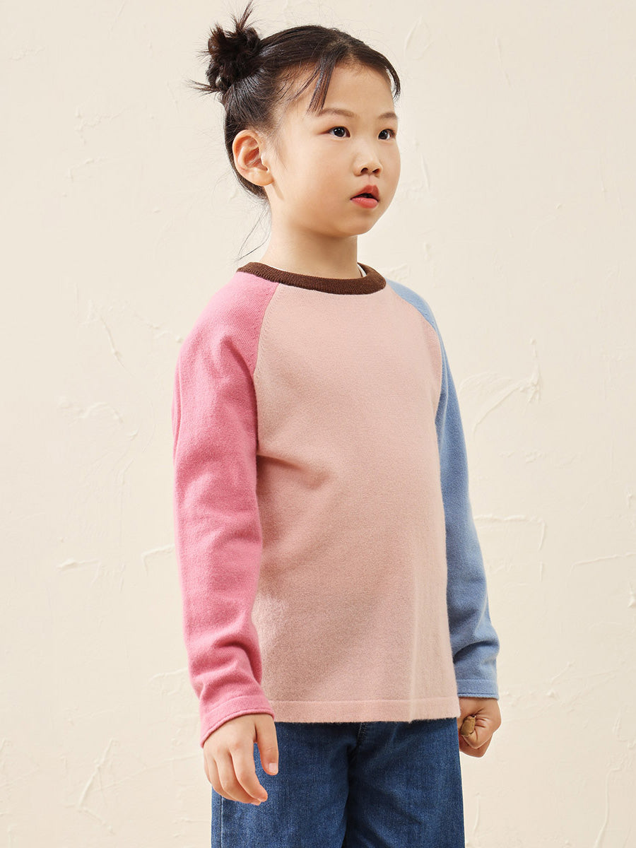 COMOBOCA 100% Wool Kid's Casual Colorblock Knit Sweater