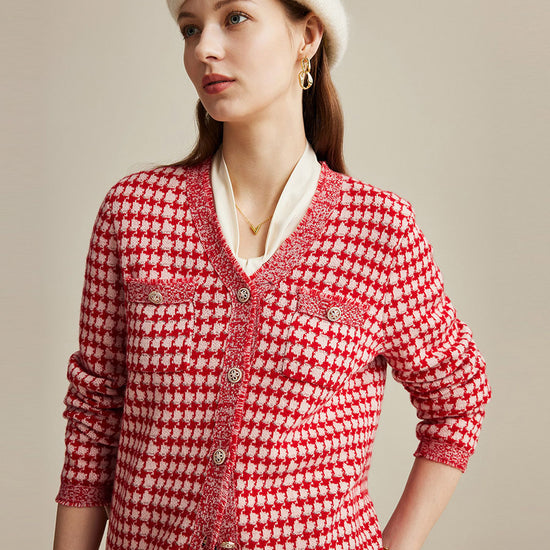 COMOBOCA 100% Wool Women's Houndstooth Cardigan