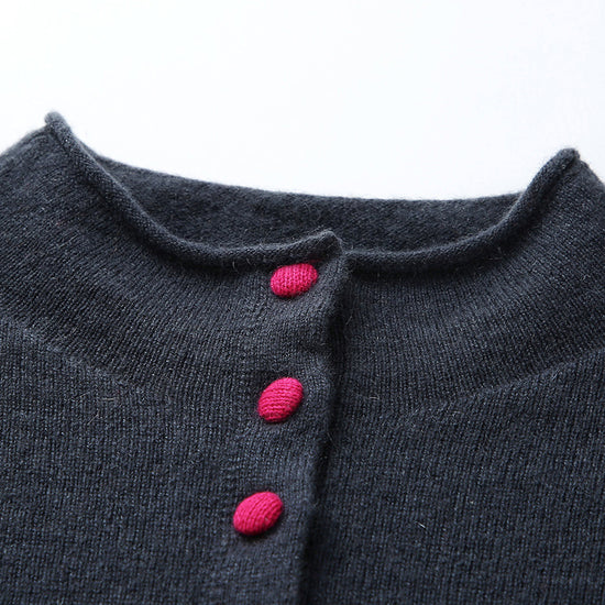 COMOBOCA 100% Cashmere Women's Button Down Contrast Cuff Knit Sweater