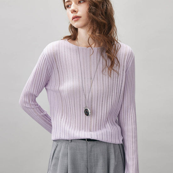 COMOBOCA Women's Ribbed Round Neck Knit Sweater