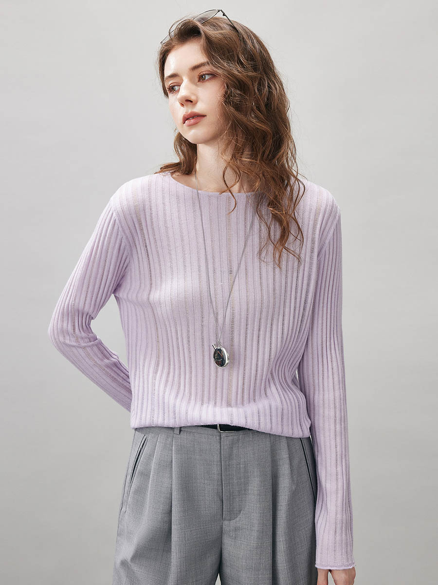 COMOBOCA Women's Ribbed Round Neck Knit Sweater