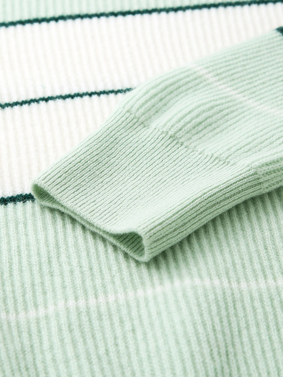 COMOBOCA 100% Cashmere Women's Striped Crewneck Sweater