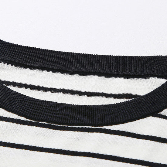 COMOBOCA Women's Cotton Silk Striped Smiley Patch T-Shirt Knit Sweater