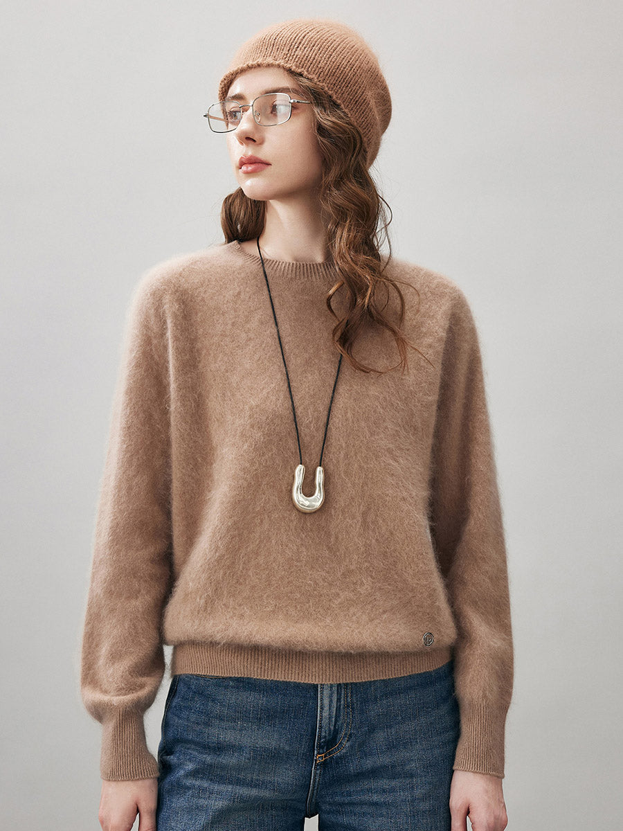 COMOBOCA Coffee Camel Women's Wool Seamless Brushed Knit Sweater