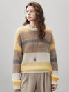 COMOBOCA Women's Mohair Striped Round Neck Sweater