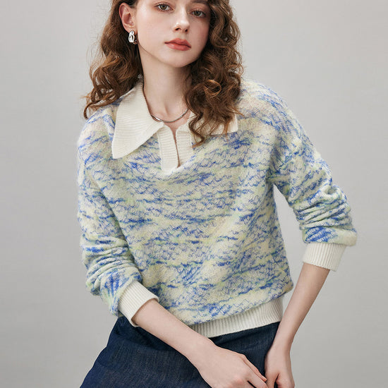 COMOBOCA Women's Wool Ribbed Knit Polo Sweater