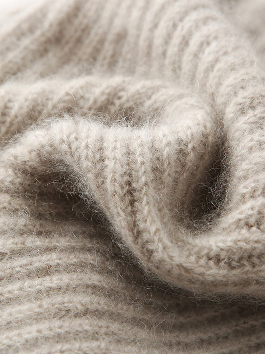 COMOBOCA 100% Cashmere Women's Ribbed Cozy Reversible Knit Hood