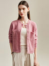 COMOBOCA Pink 100% Cashmere Women's Knit Cardigan with Front Pockets