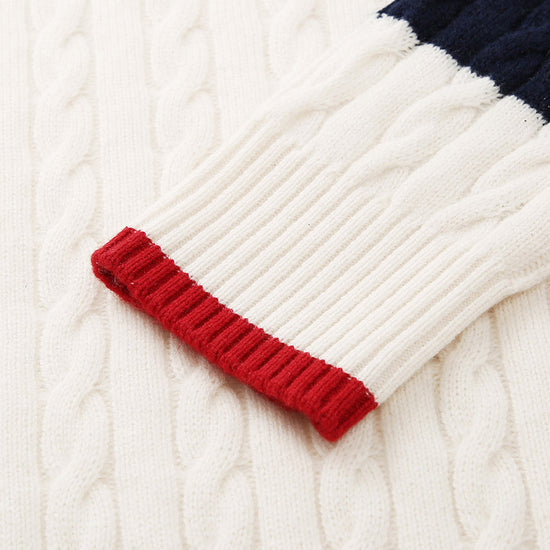 COMOBOCA 100% Wool Women's Colorblock Cable Knit Sweater