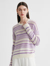 COMOBOCA 100% Cashmere Women's Striped Knit Round Neck Sweater