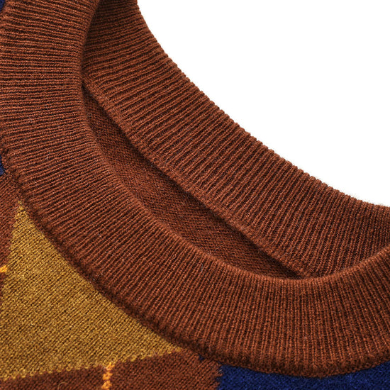 COMOBOCA 100% Wool Kids' Argyle Pattern Round Neck Sweater