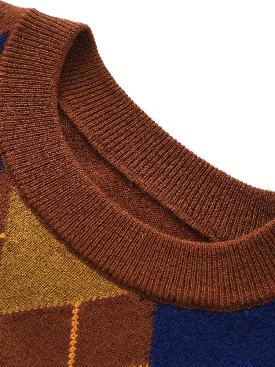 COMOBOCA 100% Wool Kids' Argyle Pattern Round Neck Sweater
