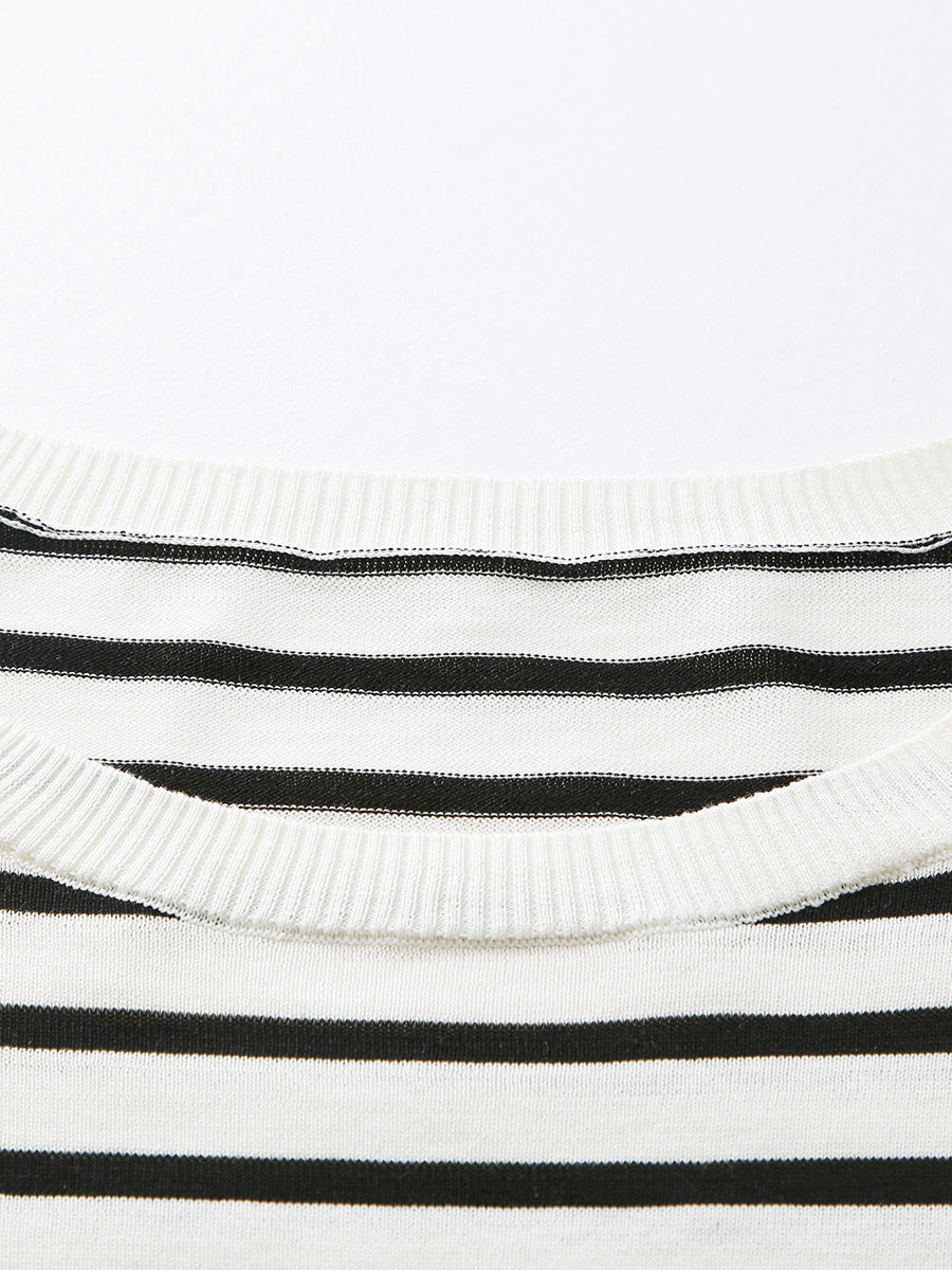 COMOBOCA Women's Striped Round Neck T-Shirt Sweater