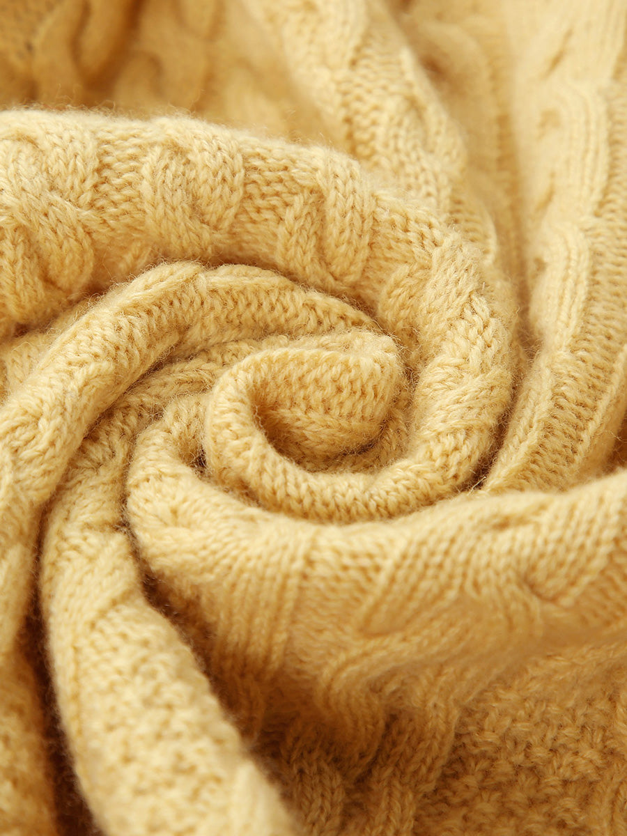 COMOBOCA 100% Wool Kid's Cable Knit Turtleneck Zip Up Cardigan