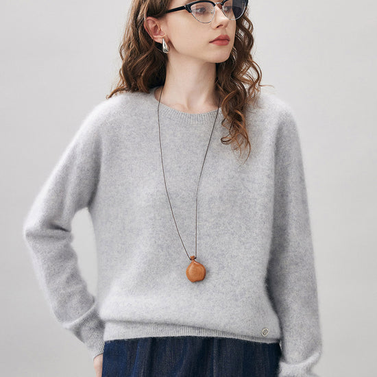 COMOBOCA Purple Gray Women's Wool Seamless Brushed Knit Sweater